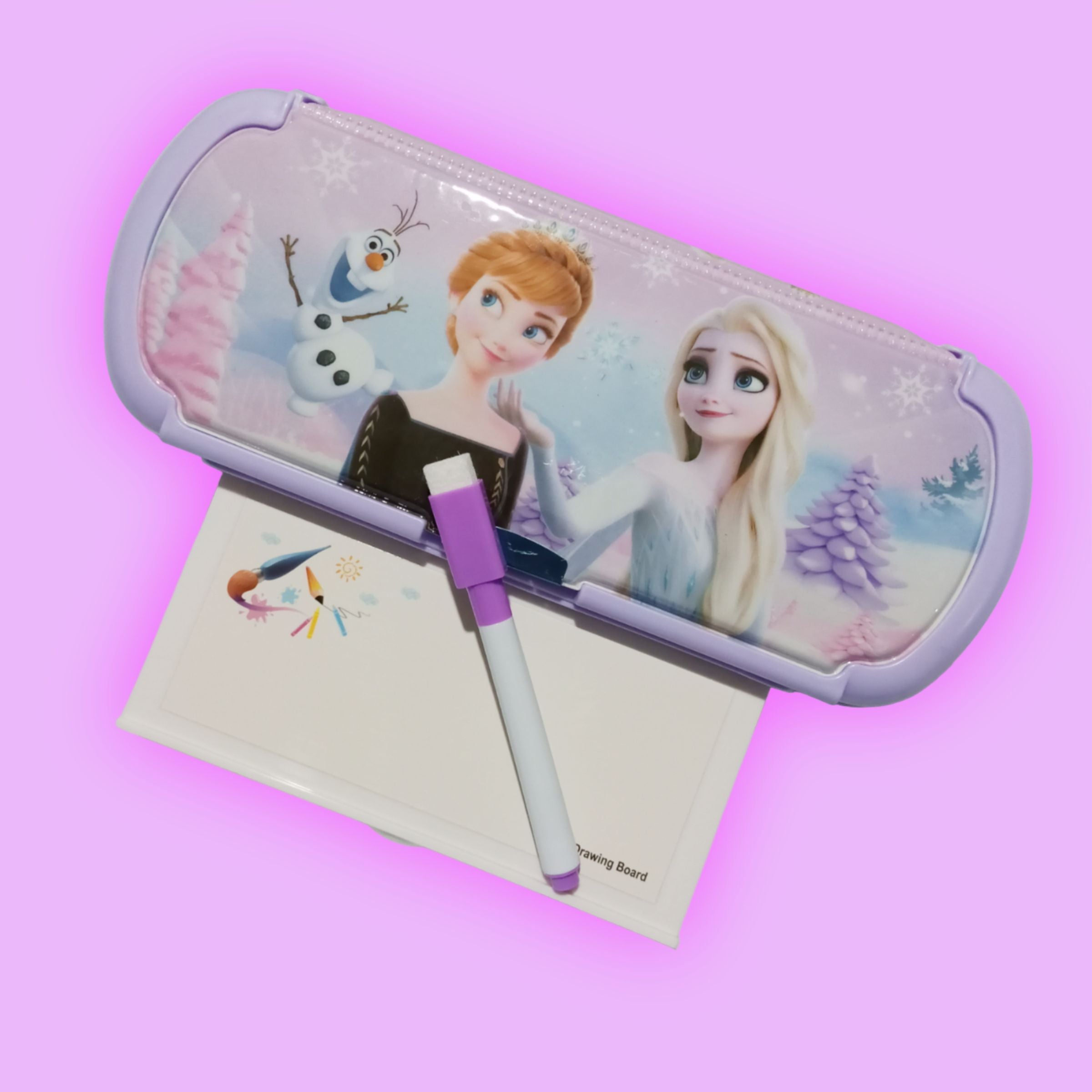 FrozenCharacterPencilBoxWithMiniDrawingBoardPurple.jpg